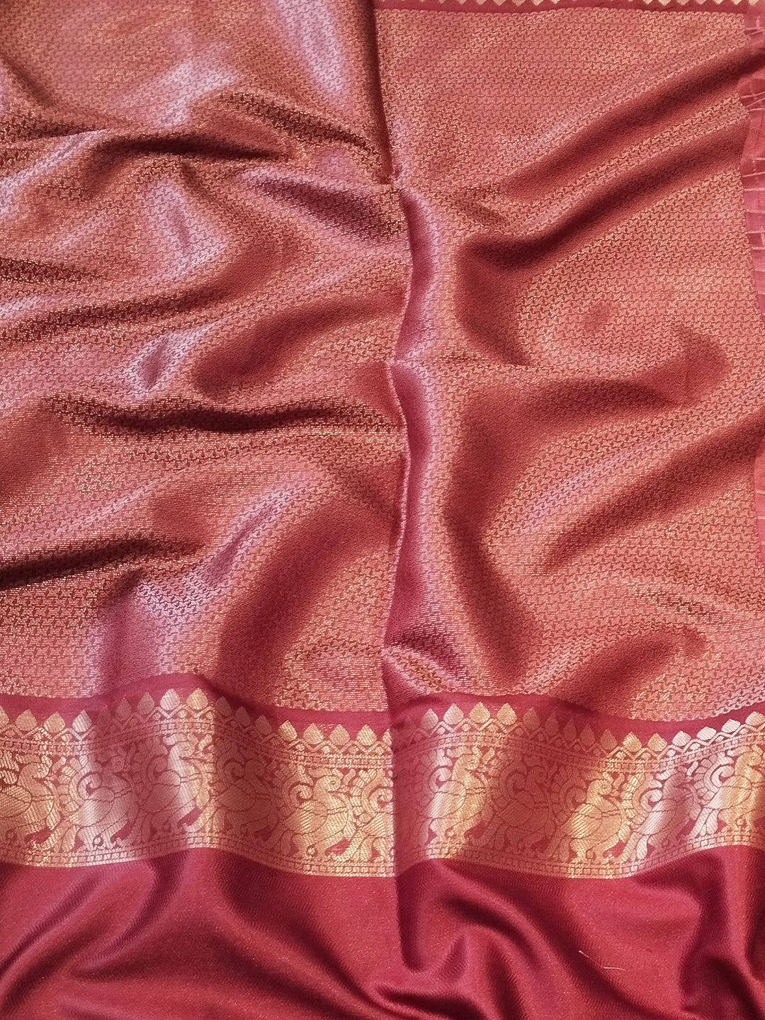 Wine Colour Double Border Chex Weaving Banarasi Soft Silk Saree