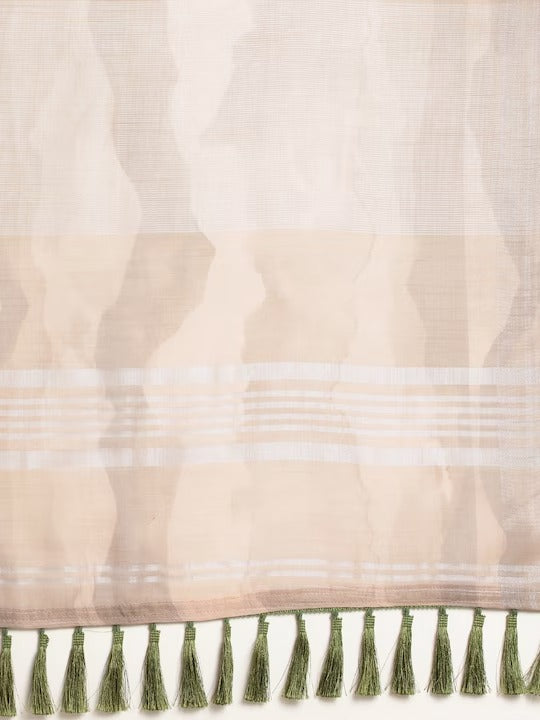 Banarasi Beige Linen Saree with Geometric Print