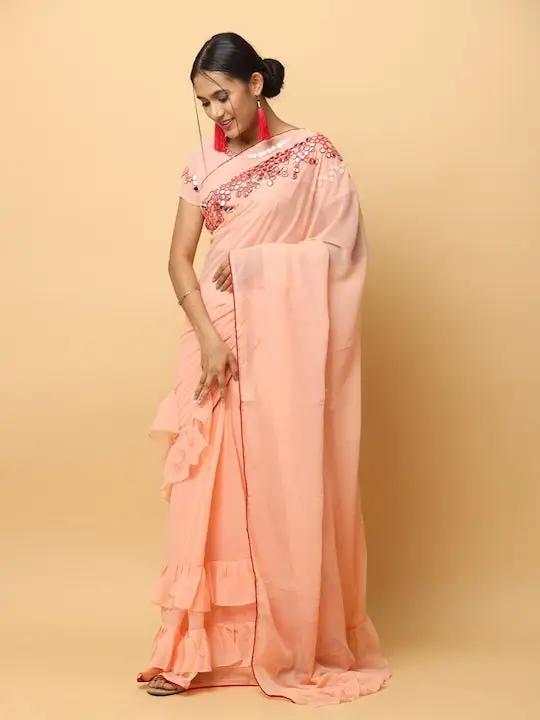 Soft Georgette Ruffle Party Wear Saree 