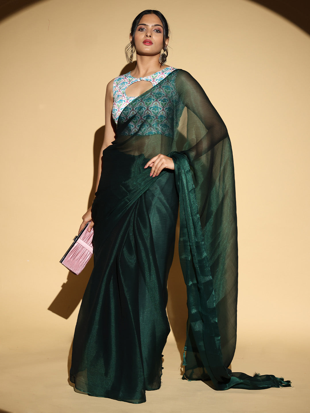 Chiffon Dual Tone Party Wear Designer Saree