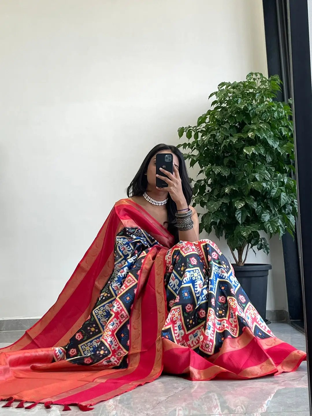 Soft Silk Gadwal Border Saree with Pochampally Print