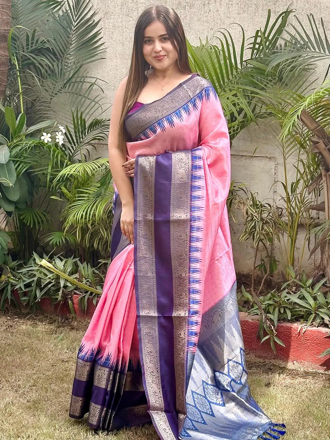 Banarasi Silk Saremulti Chex Kanchipuram Silk Saree for Women,wedding Wear  Cream Bollywood Style Party Wear Saree Stunning Look Saree - Etsy