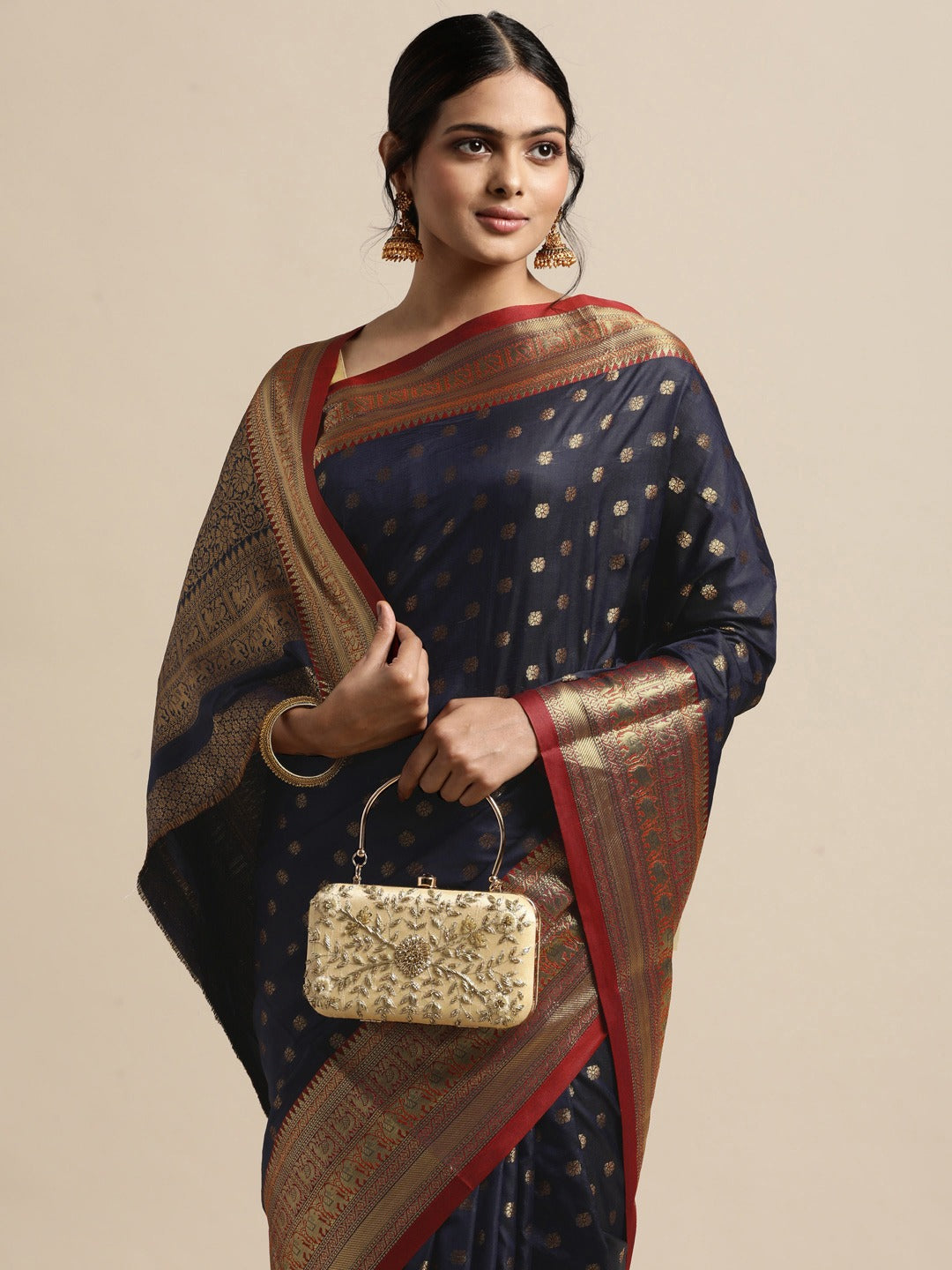 Stylish Banarasi Navy Colour Silk Saree