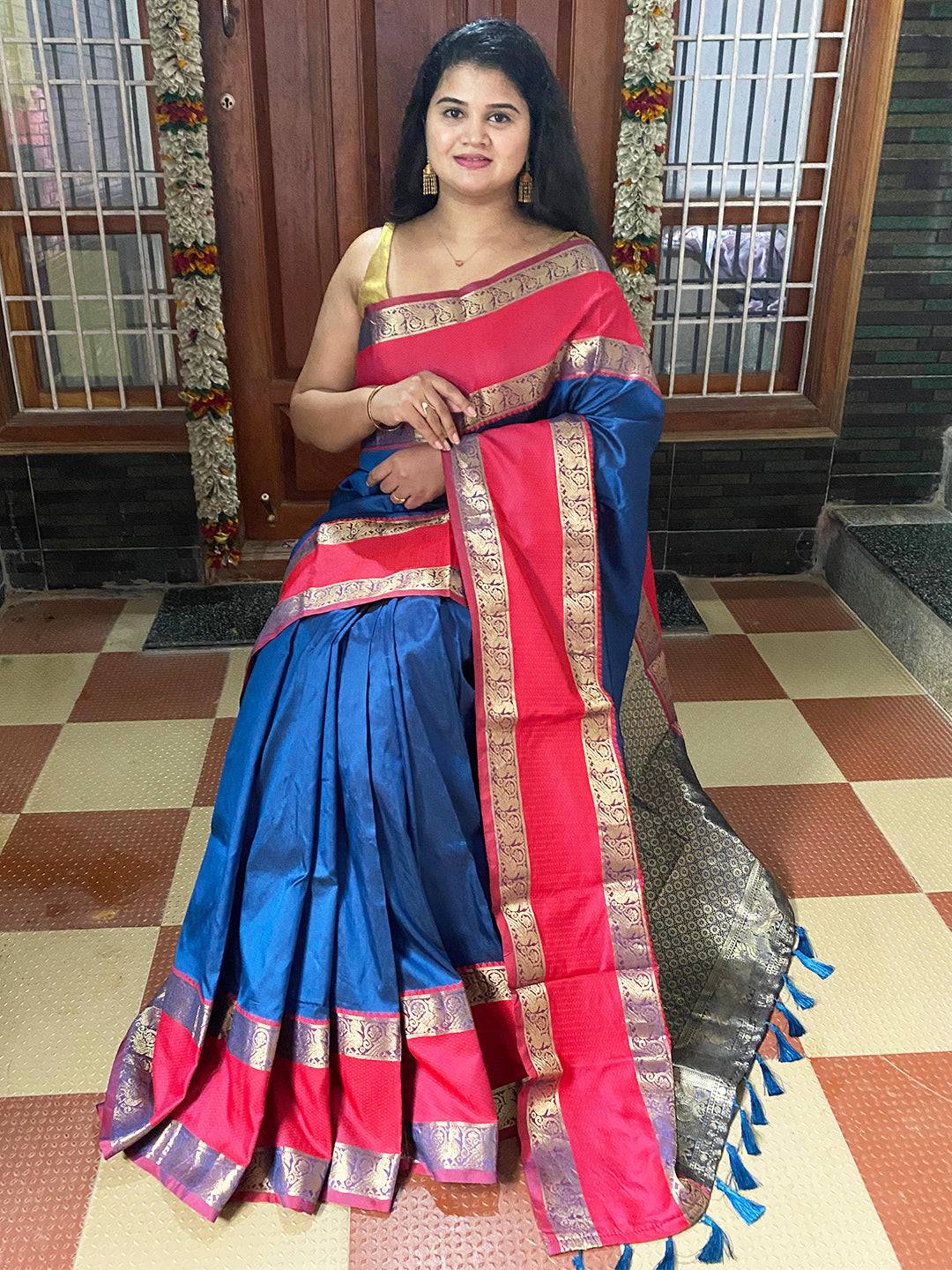 Royal Blue Elegance Kanchi Zari Silk Saree