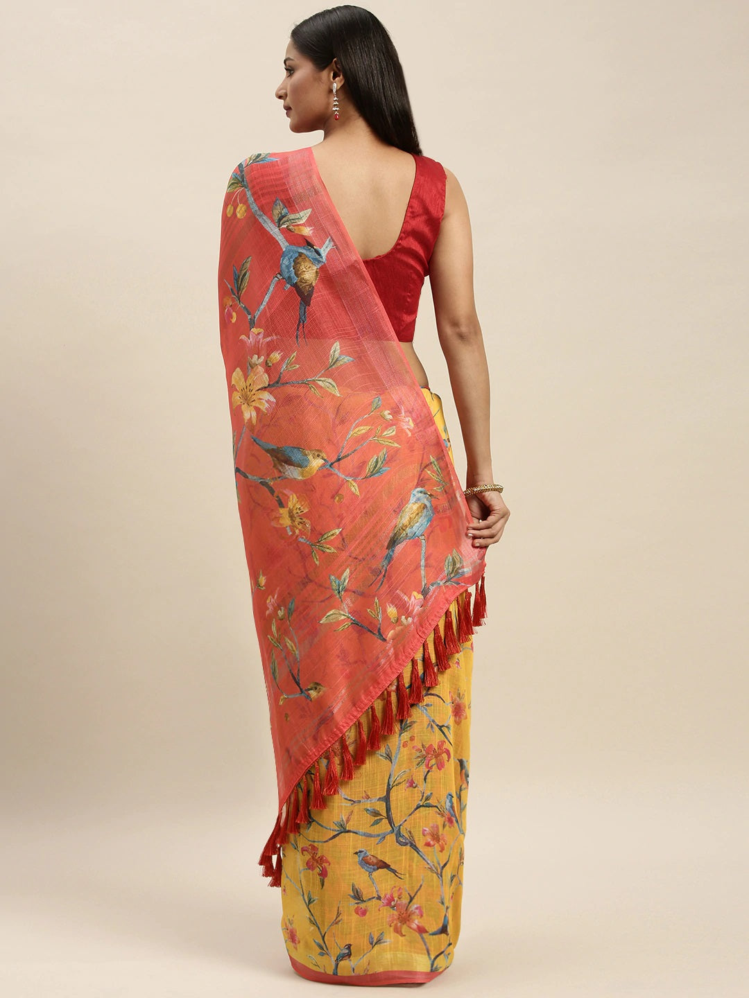 Mustard Colour Soft Linen Saree With Exquisite Digital Print