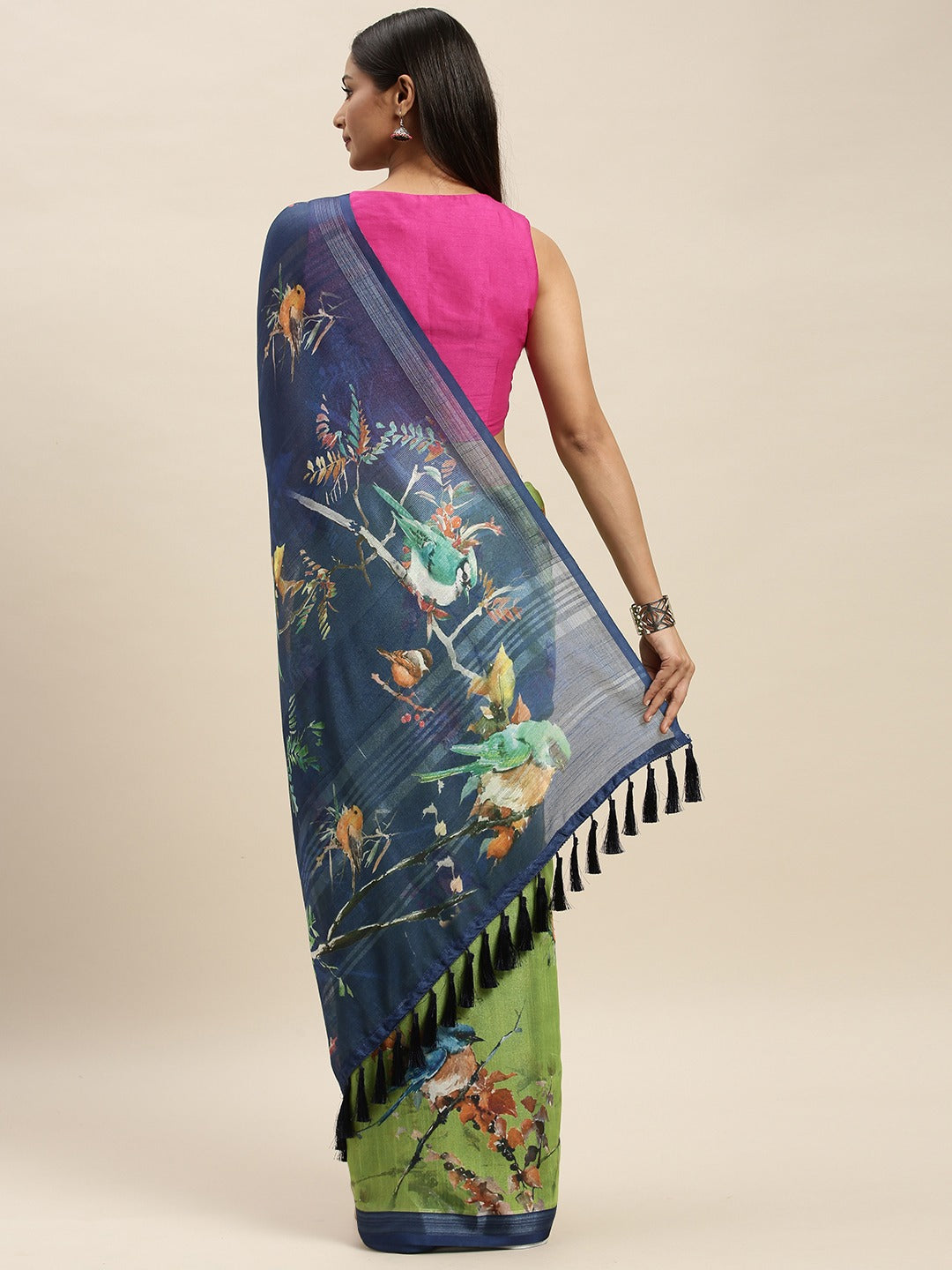 Beautiful Pista Colour Soft Linen Digital Print Saree