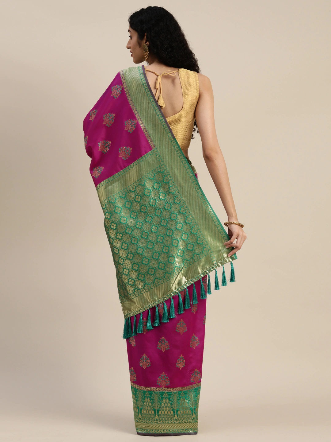 Banarasi Silk Rani Colour Woven Design Print Saree