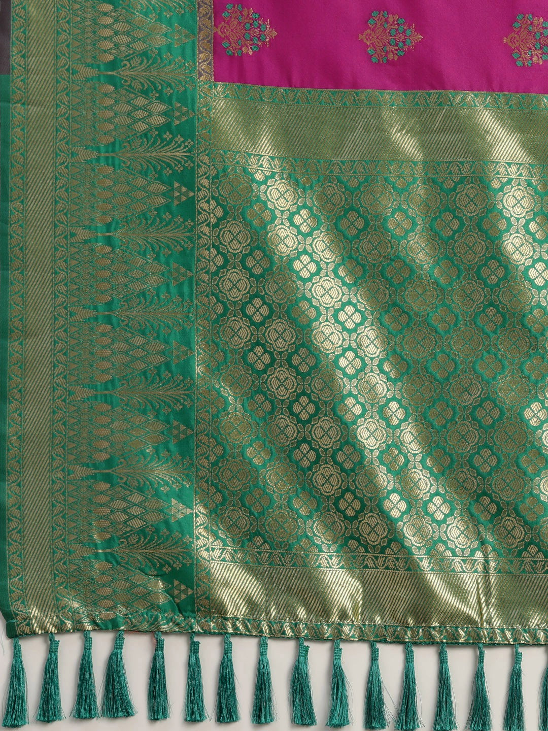 Banarasi Silk Rani Colour Woven Design Print Saree