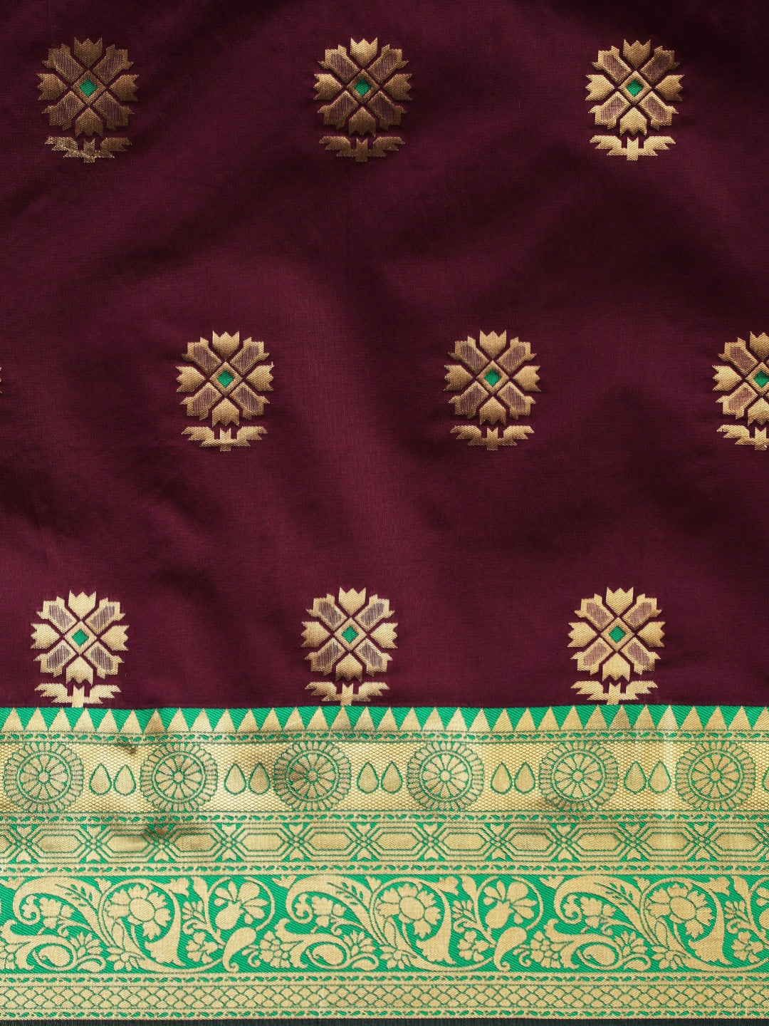  Banarasi Silk Burgundy Saree with Ethnic Motifs