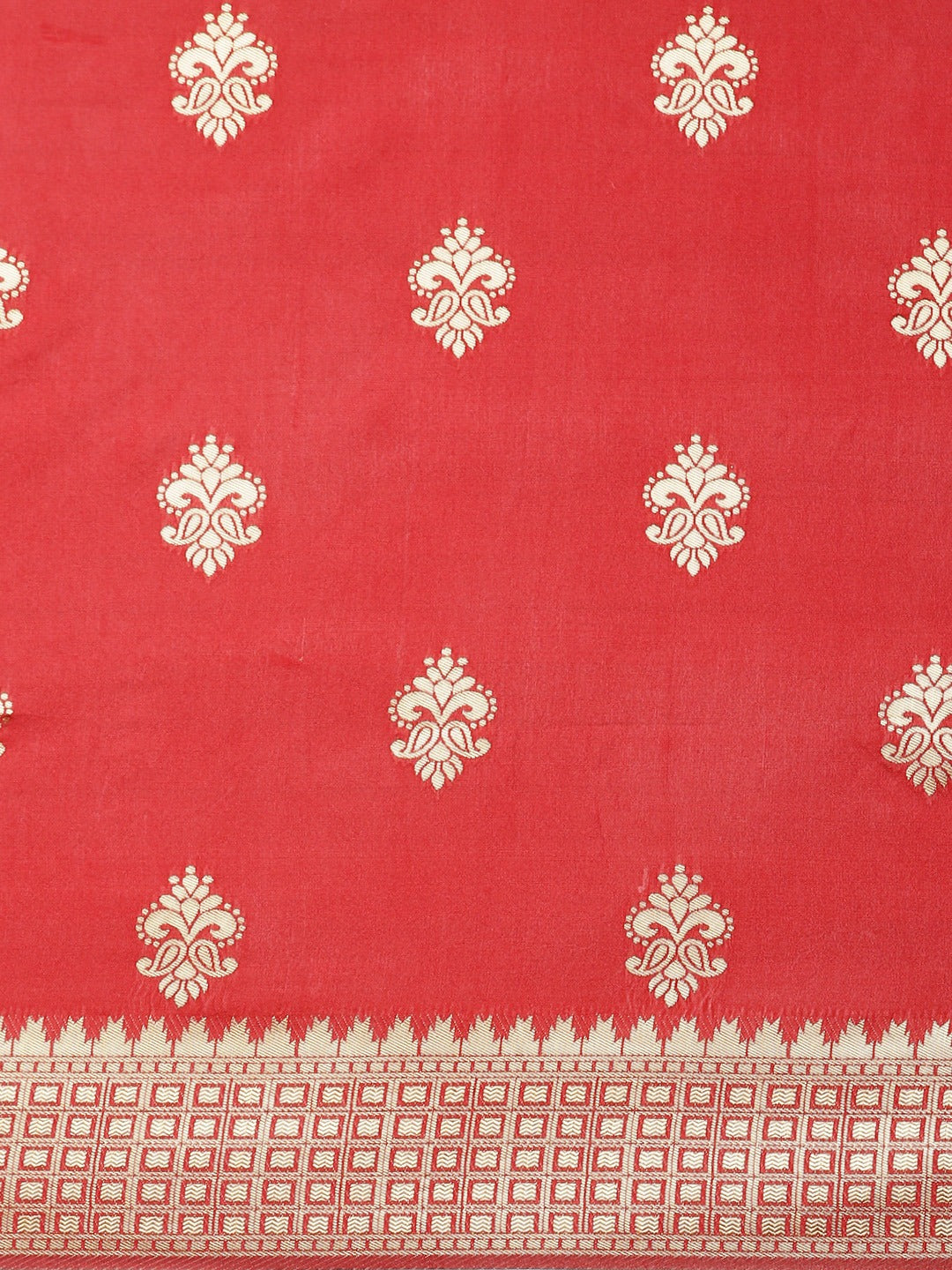 Banarasi Silk Red Saree with Ethnic Motifs