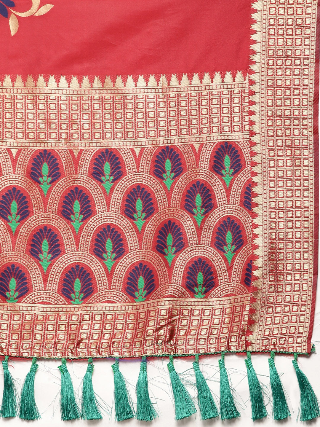 Banarasi Silk Red Saree with Ethnic Motifs