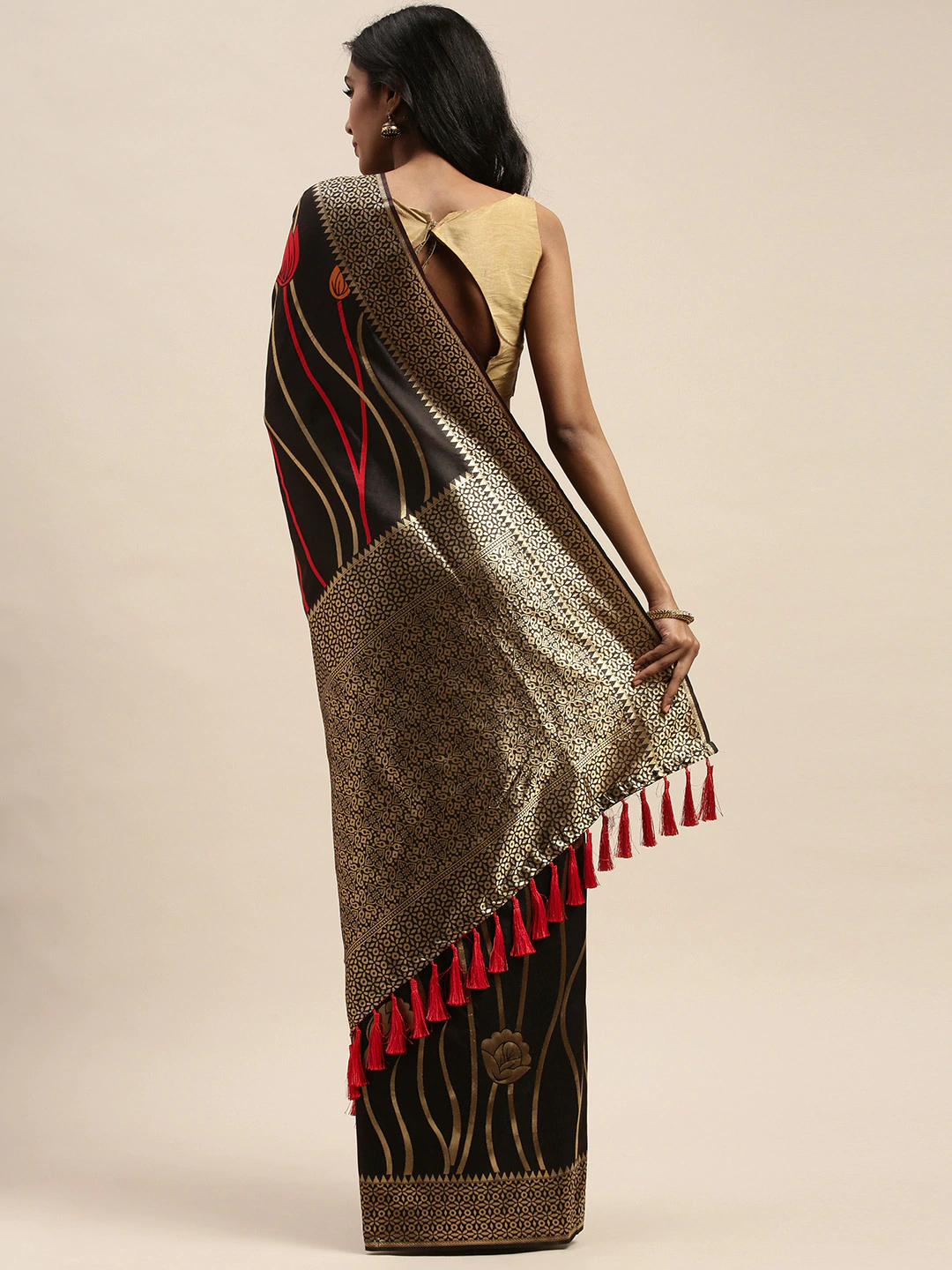 Banarasi Silk Black Colour Print Saree