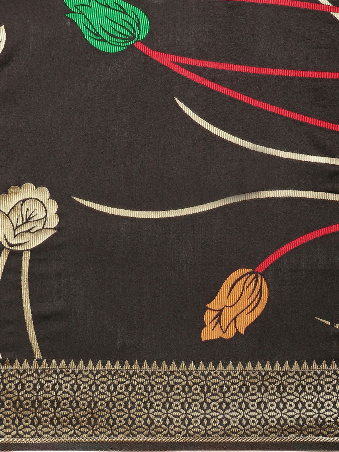 Banarasi Silk Black Colour Print Saree