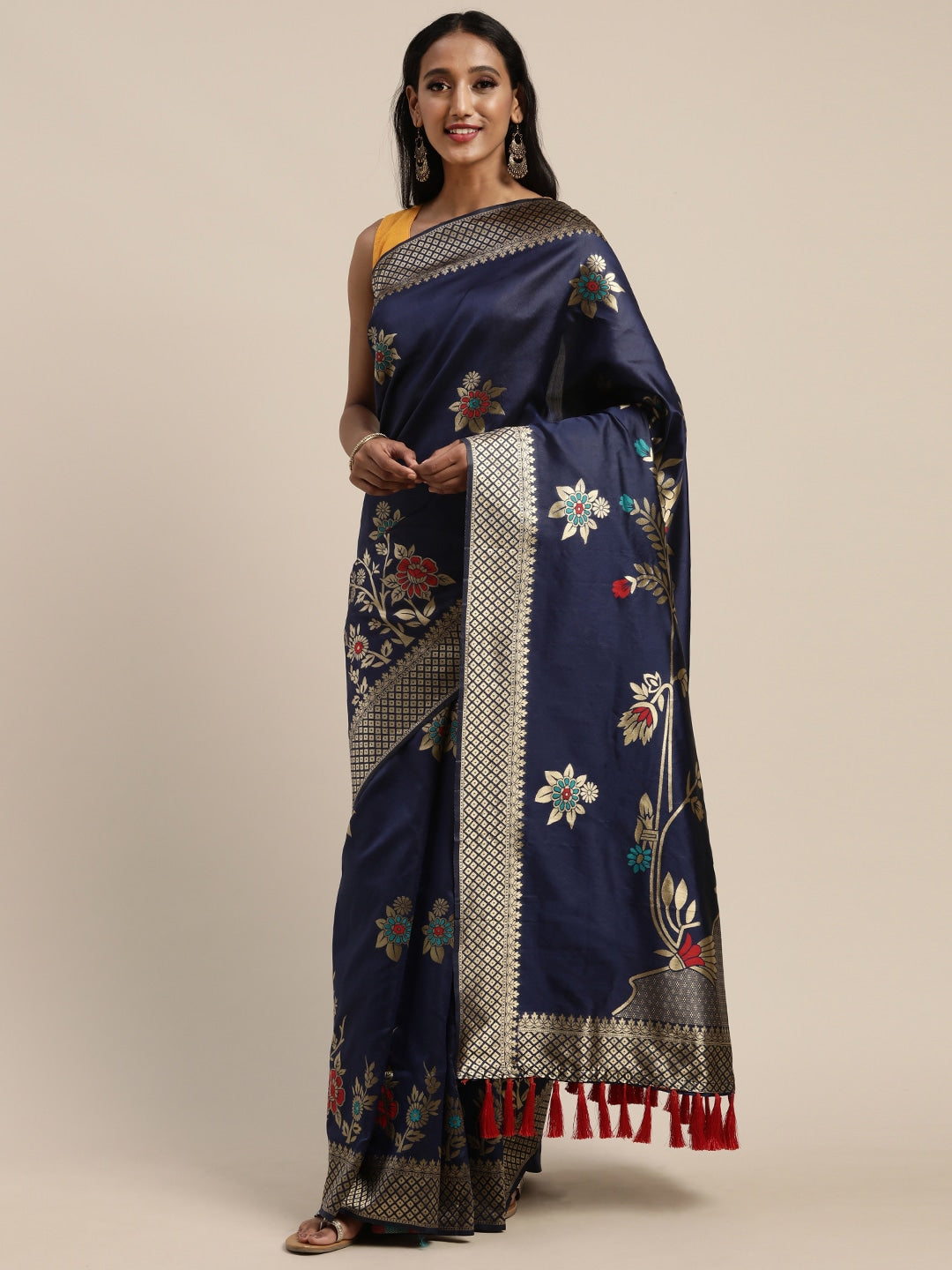 Stylish Banarasi Silk Navy Colour Print Saree