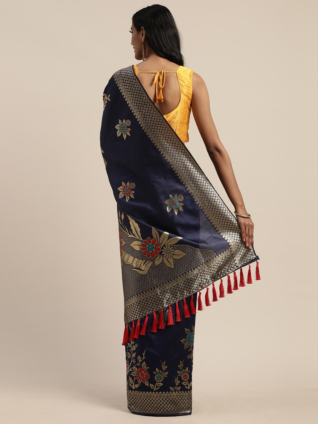 Stylish Banarasi Silk Navy Colour Print Saree