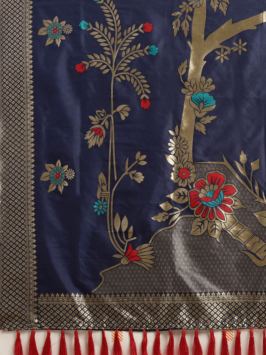 Stylish Banarasi Silk Navy Colour Print Saree