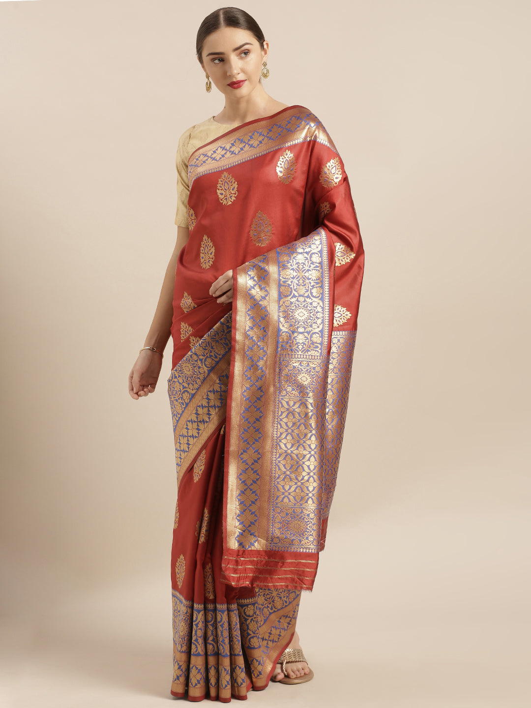  Banarasi Silk Red Saree with Woven Design