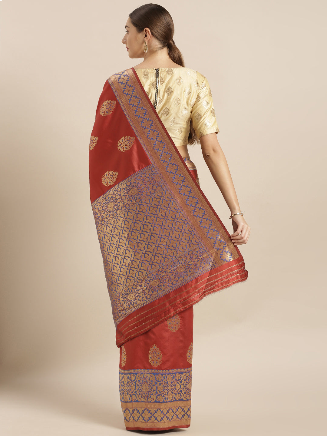  Banarasi Silk Red Saree with Woven Design