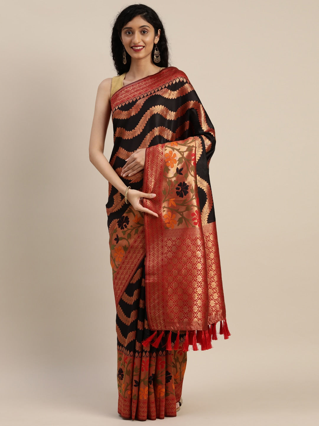 Stylish Banarasi Geometric Black Colour Zari Silk Saree