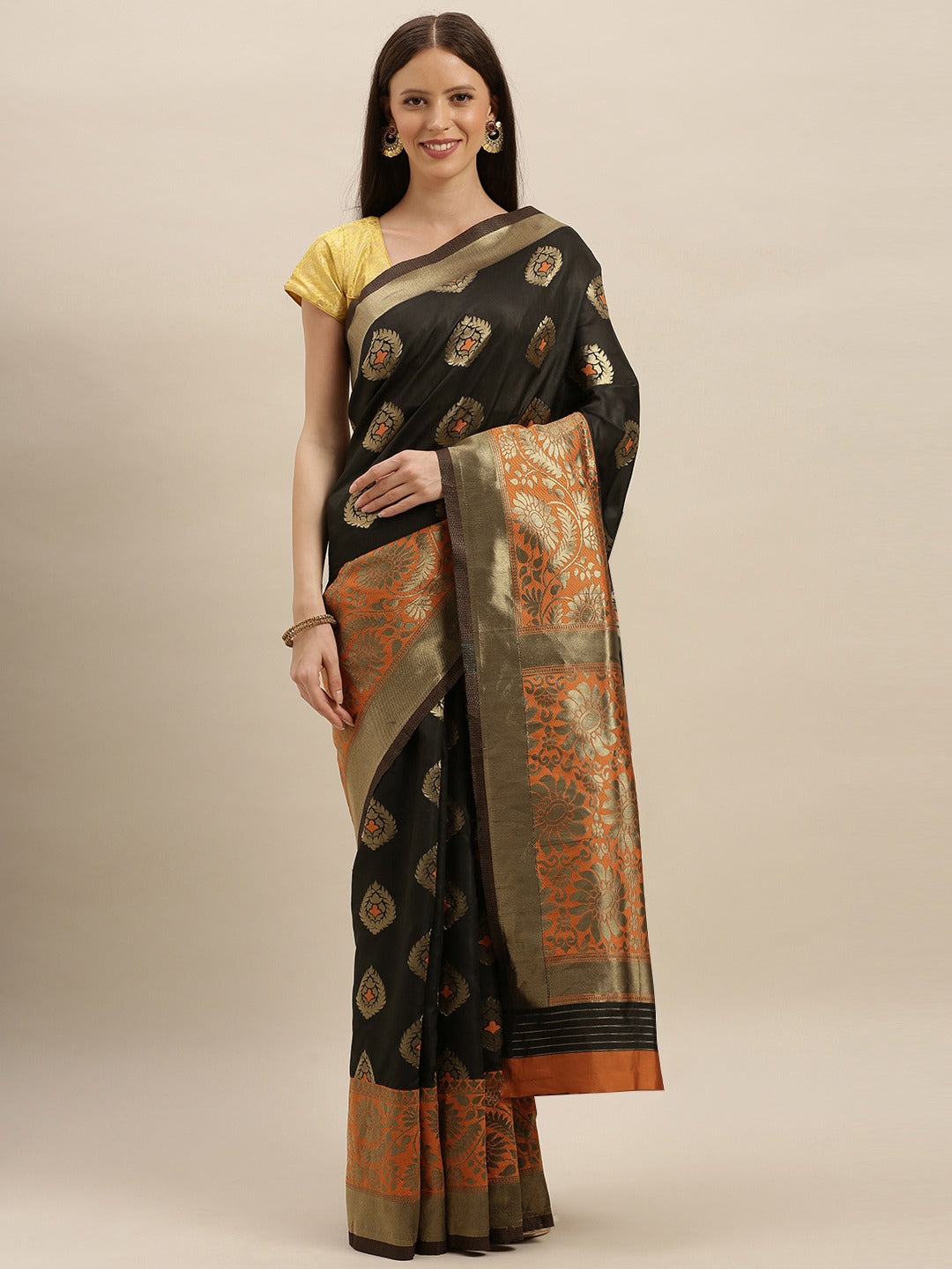 Beautiful Banarasi Orange Colour Saree with Zari Border