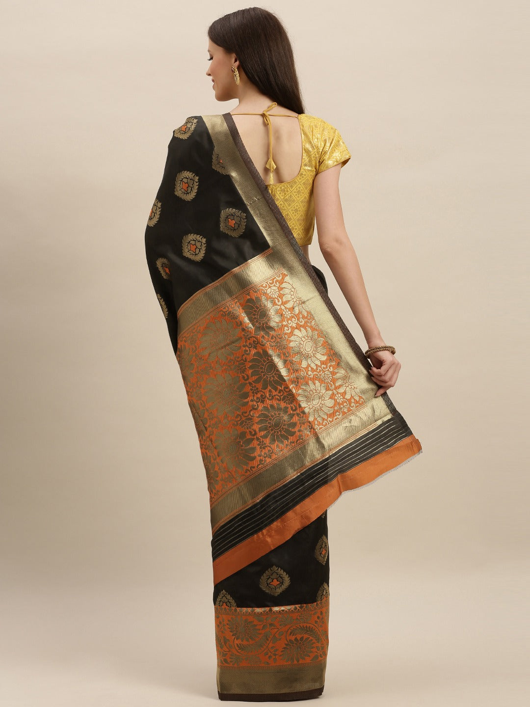 Beautiful Banarasi Orange Colour Saree with Zari Border