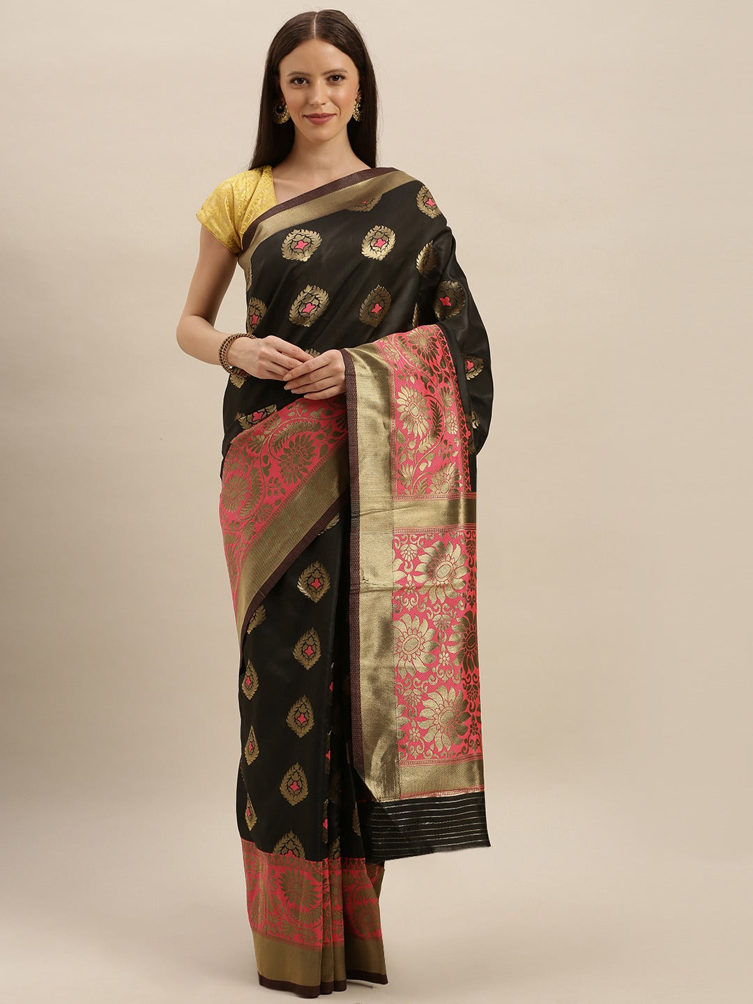 Banarasi Gajari Colour Saree with Woven Design & Zari Border