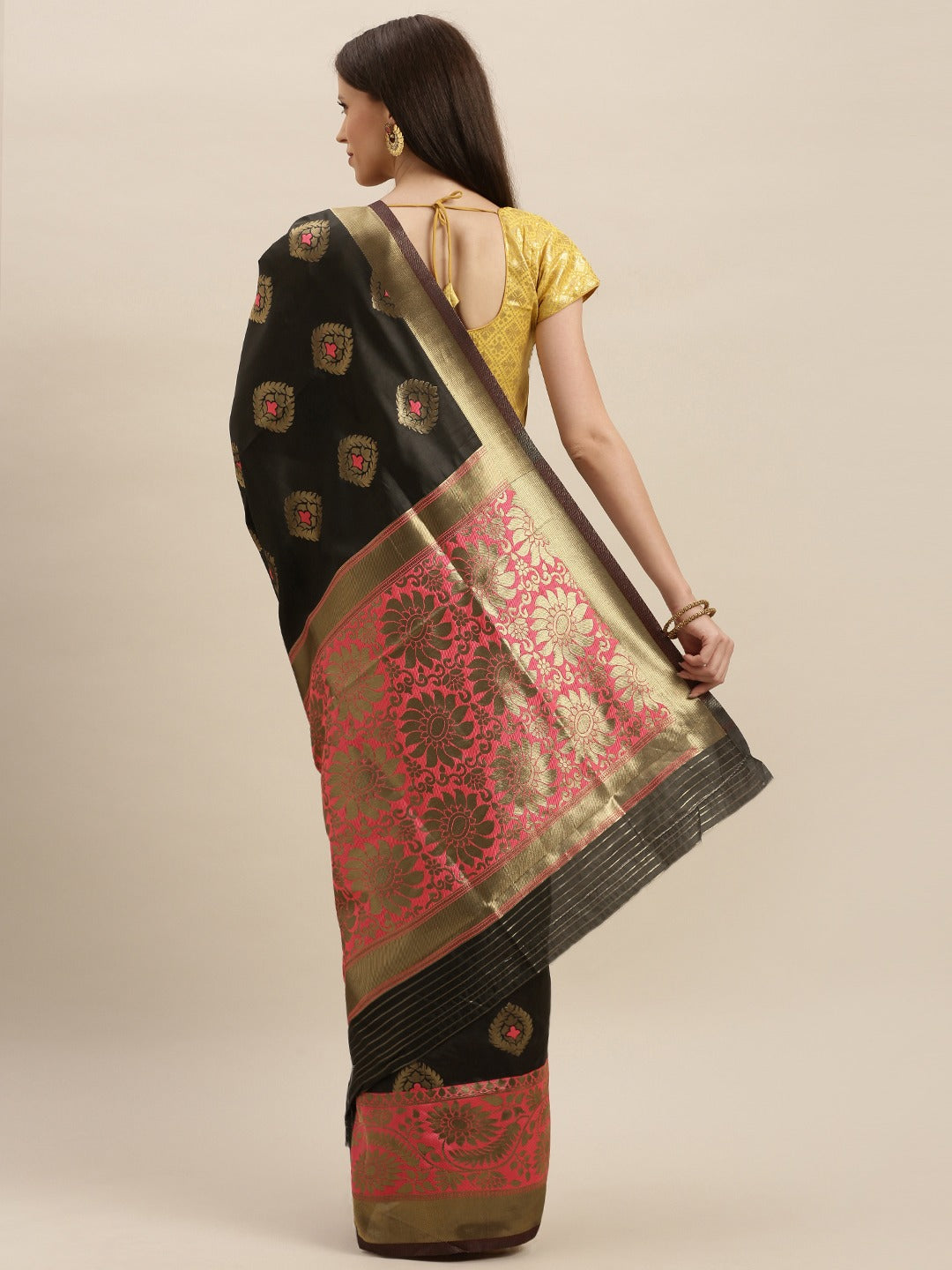 Banarasi Gajari Colour Saree with Woven Design & Zari Border