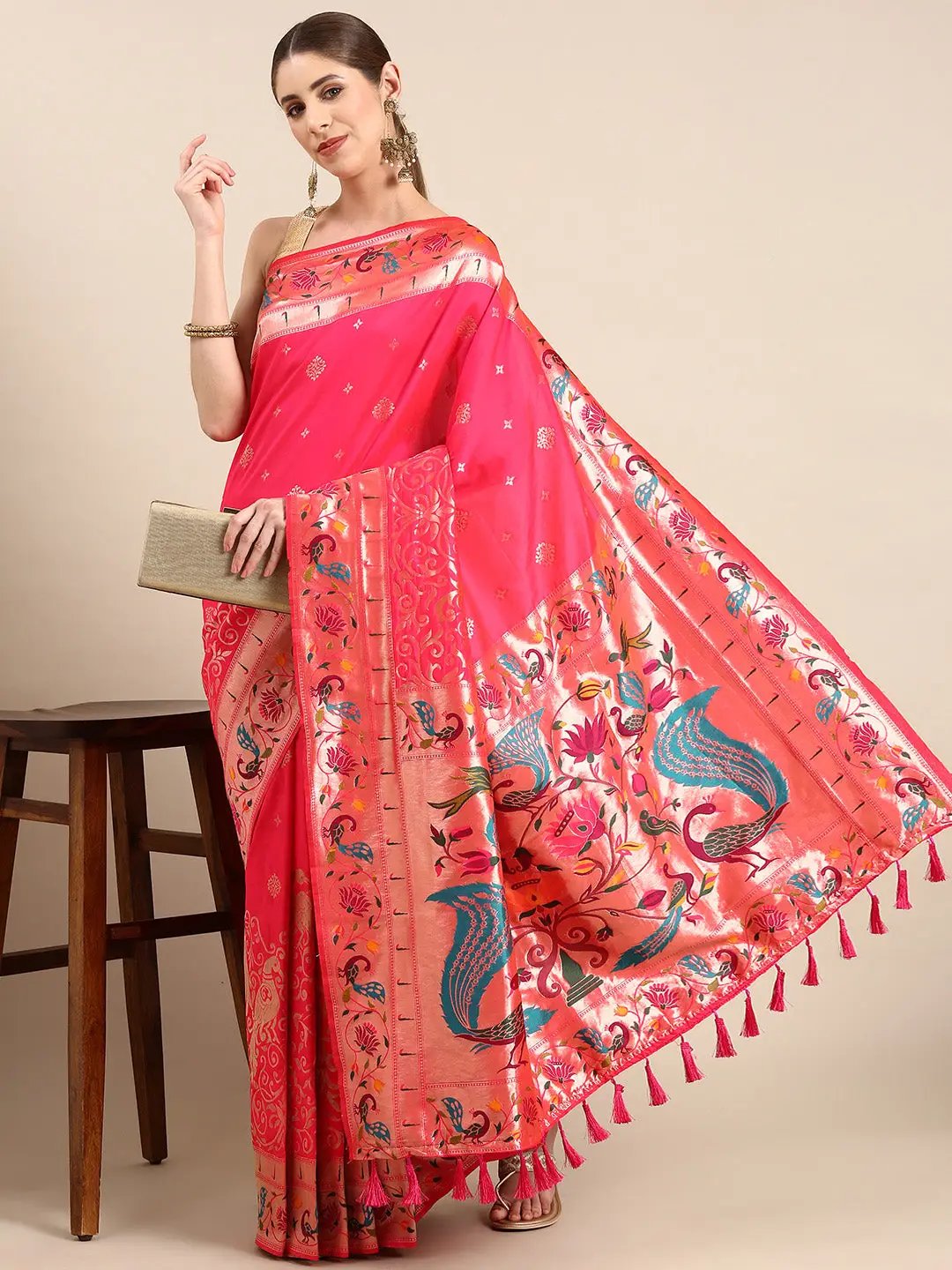 Exquisite Yevla Paithani Minakari Work Silk Saree