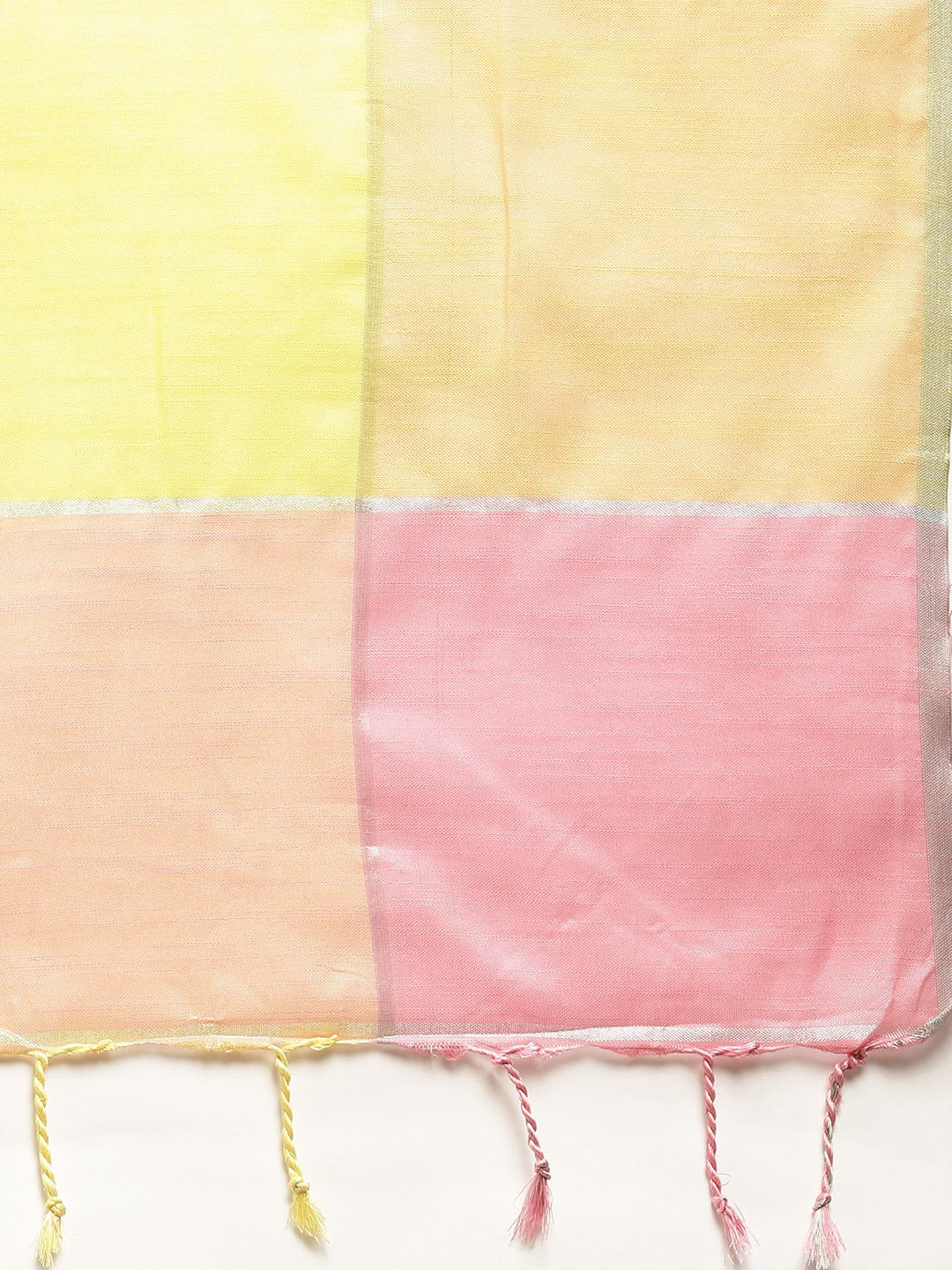 Linen Blend Checked Banarasi Saree in Pink & Peach Colour