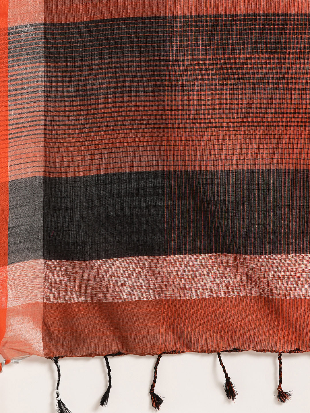  Stylish Orange Colour Striped Linen Blend Saree