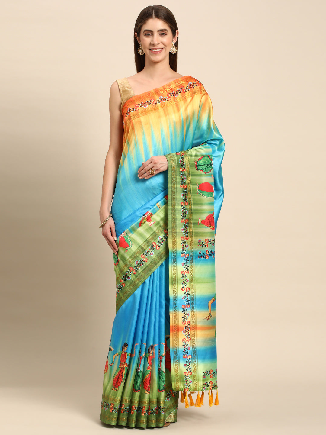  Stylish Sky Blue Colour Kalamkari Silk Saree