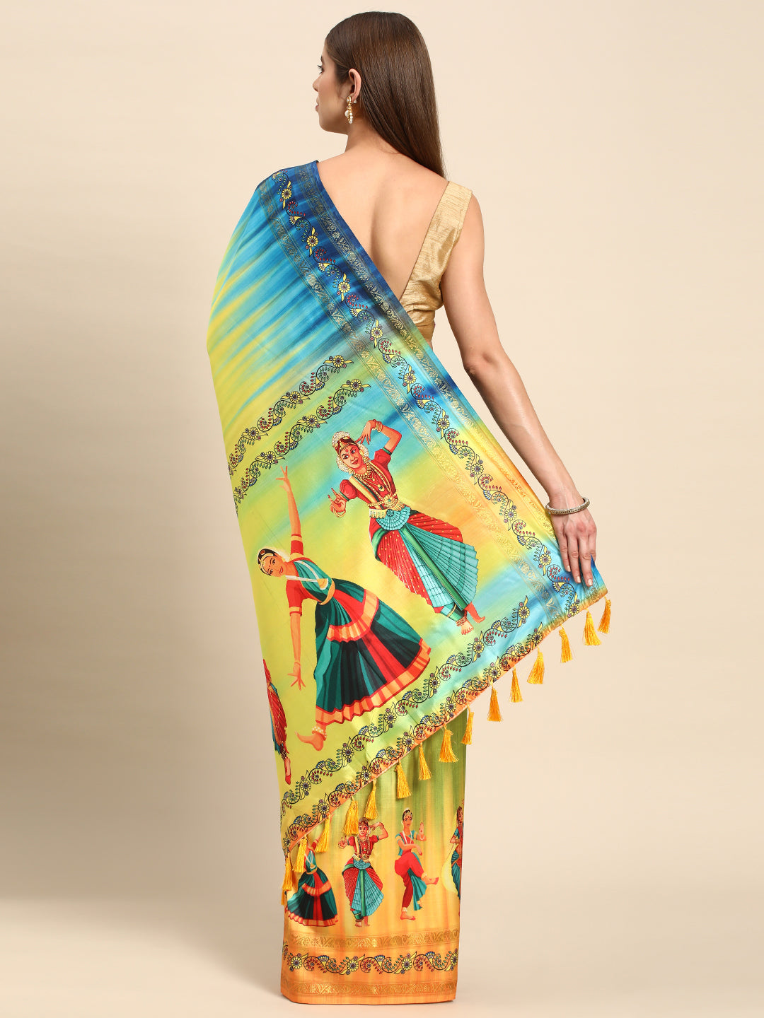 Multi Colour Stylish Kalamkari Silk Saree With Block Print 