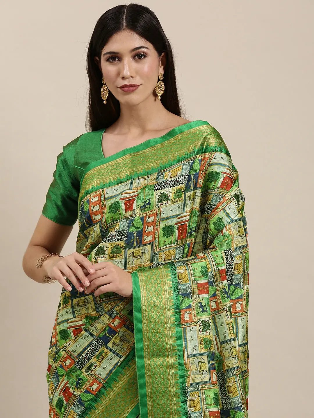 Uppada Cotton Silk Saree With Digital Block Print