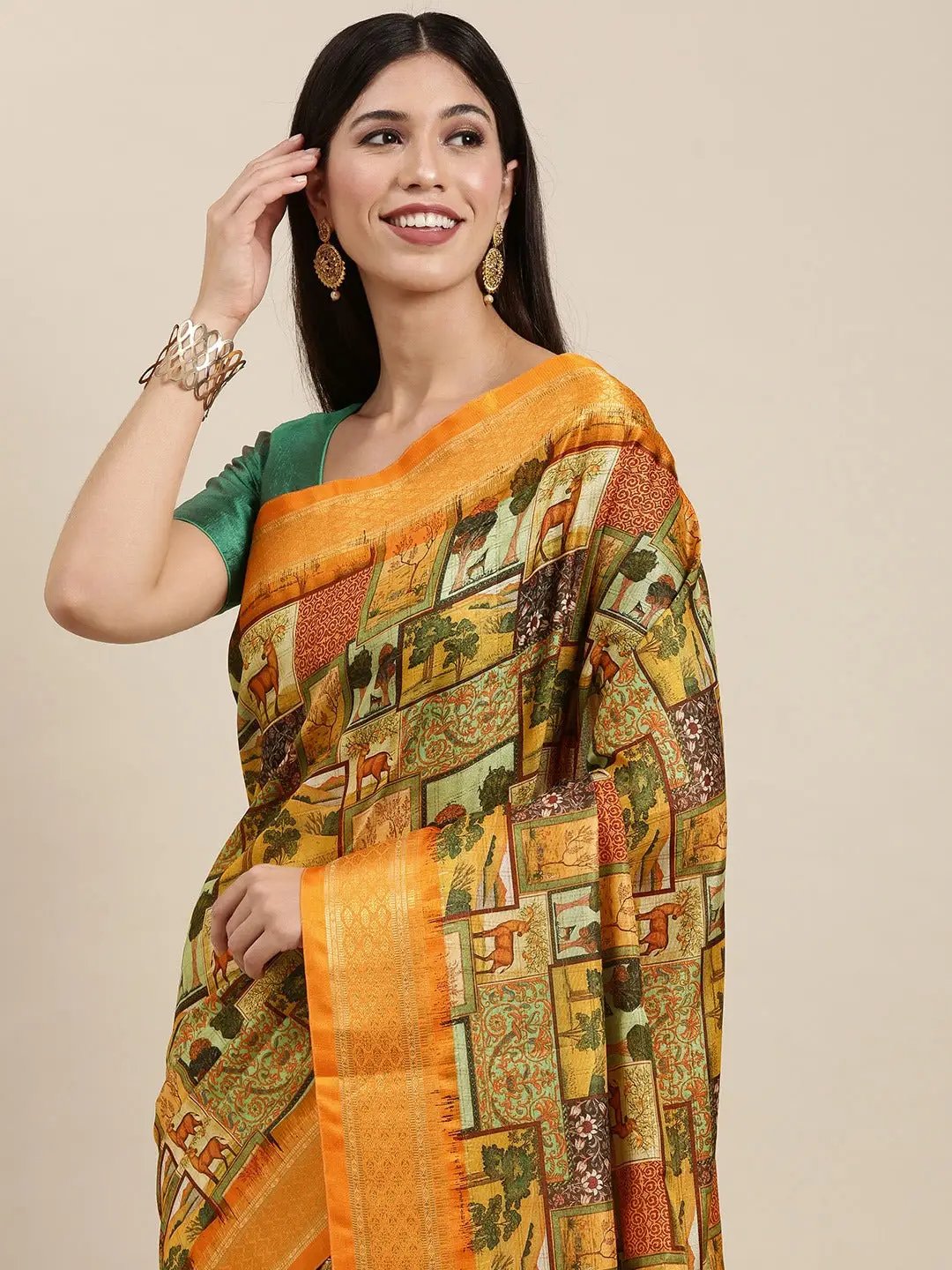 Uppada Cotton Silk Saree With Digital Block Print