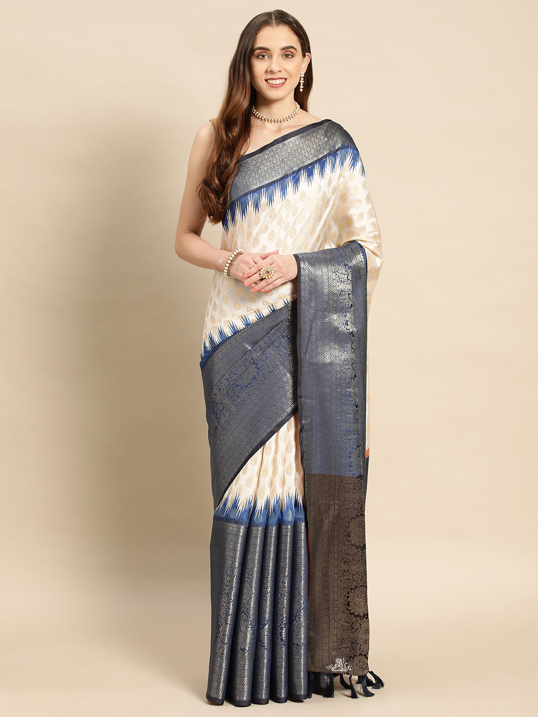 Banarasi Pattu Zari Border Ikkat Desine Silk Sarees