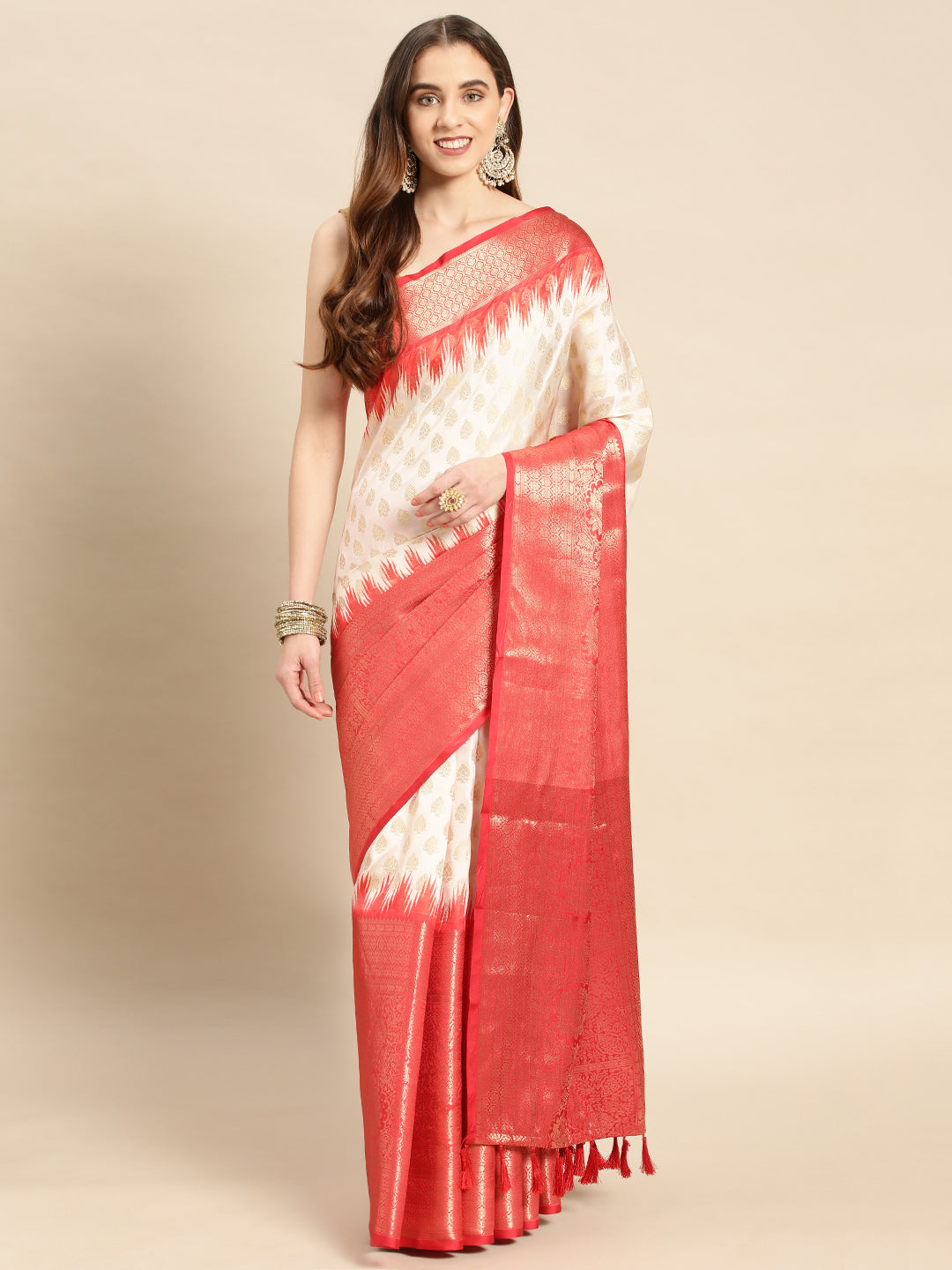 Banarasi Pattu Zari Border Ikkat Desine Silk Sarees