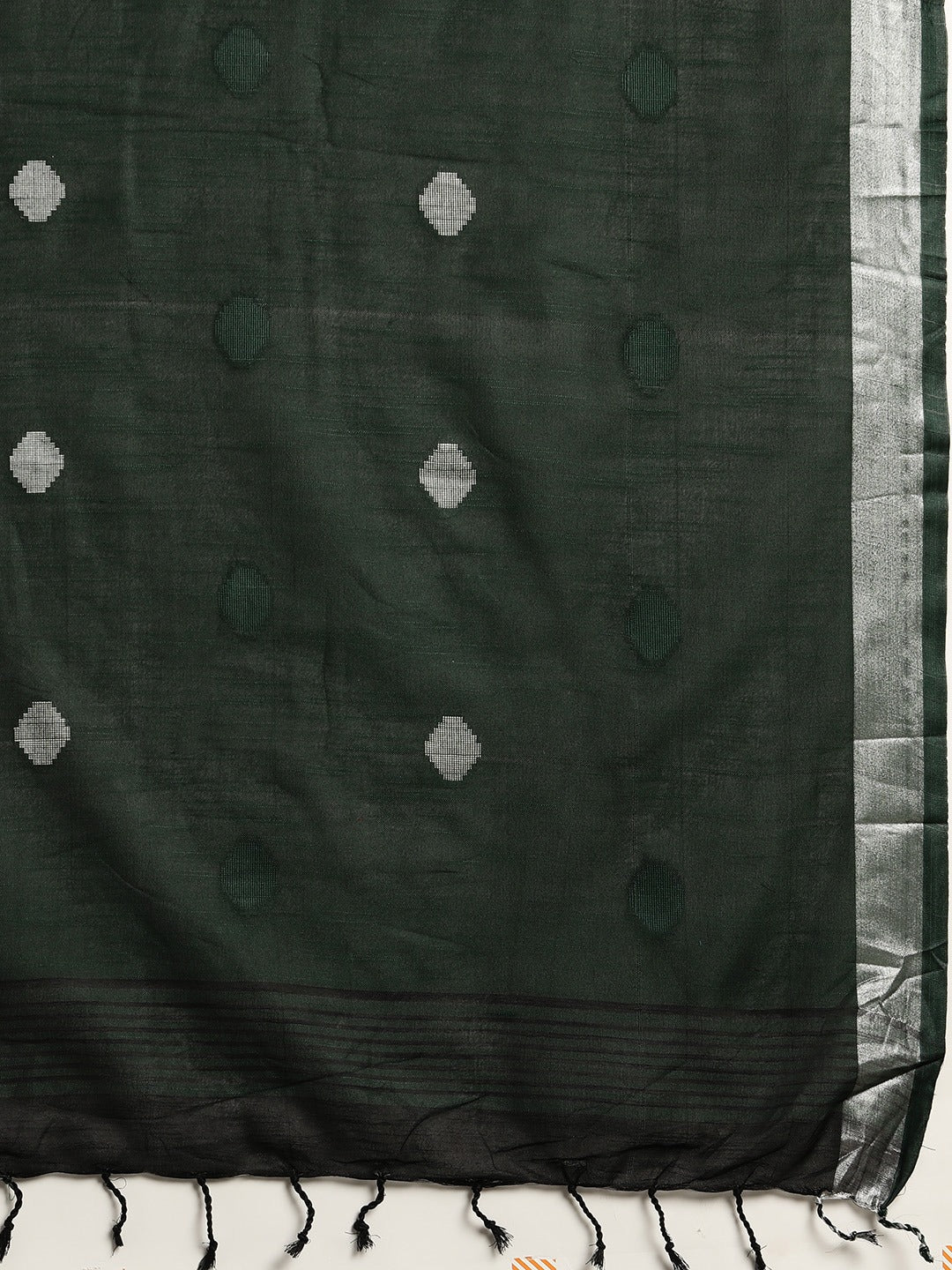 Latest Banarasi Green Colour Polka Dots & Zari Border Saree