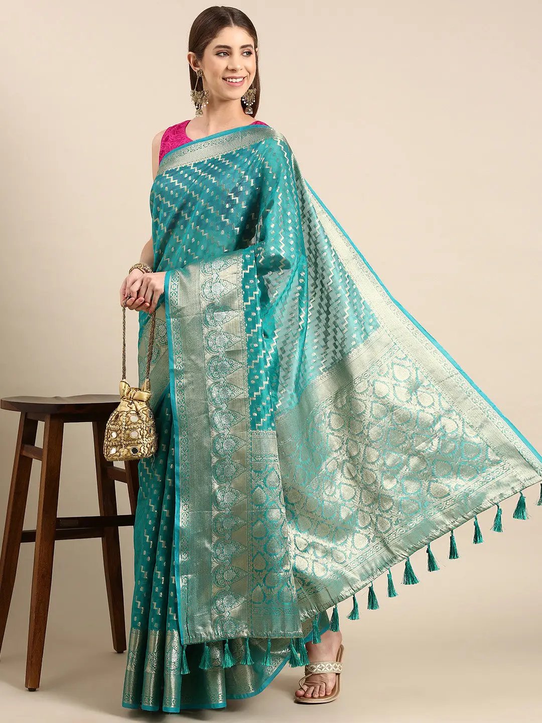 Banarasi Katan Tissue Silk Lehriya Desine Festive Wear Saree