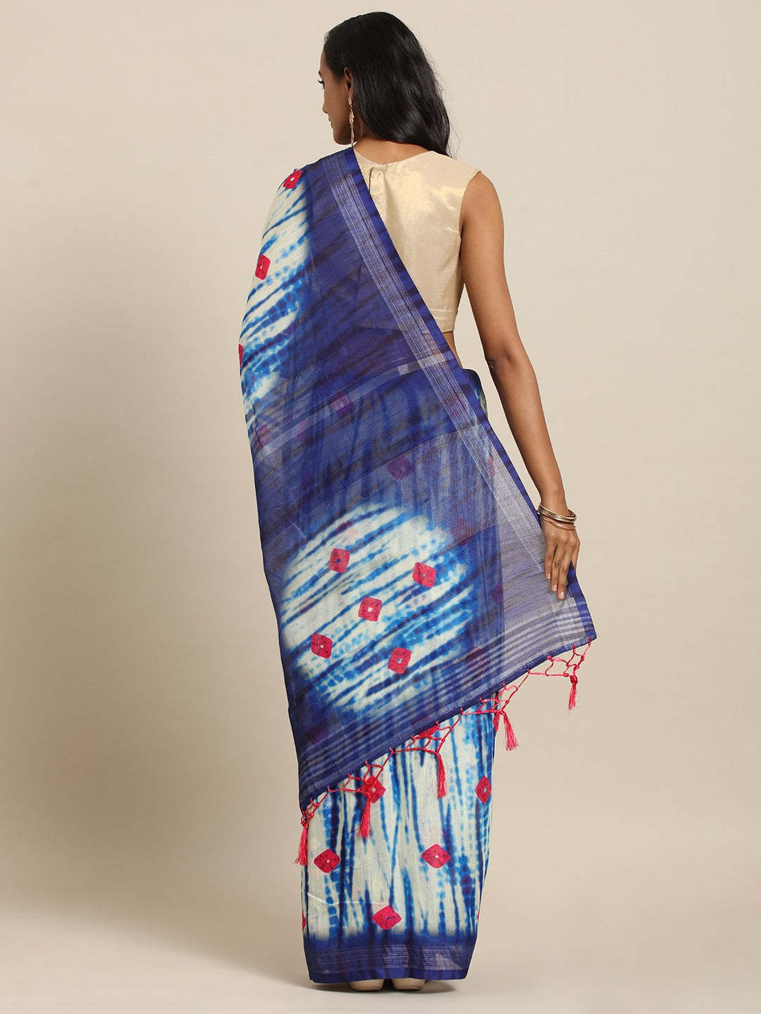 Bandhani Printed Multi Colour Zari Border Saree