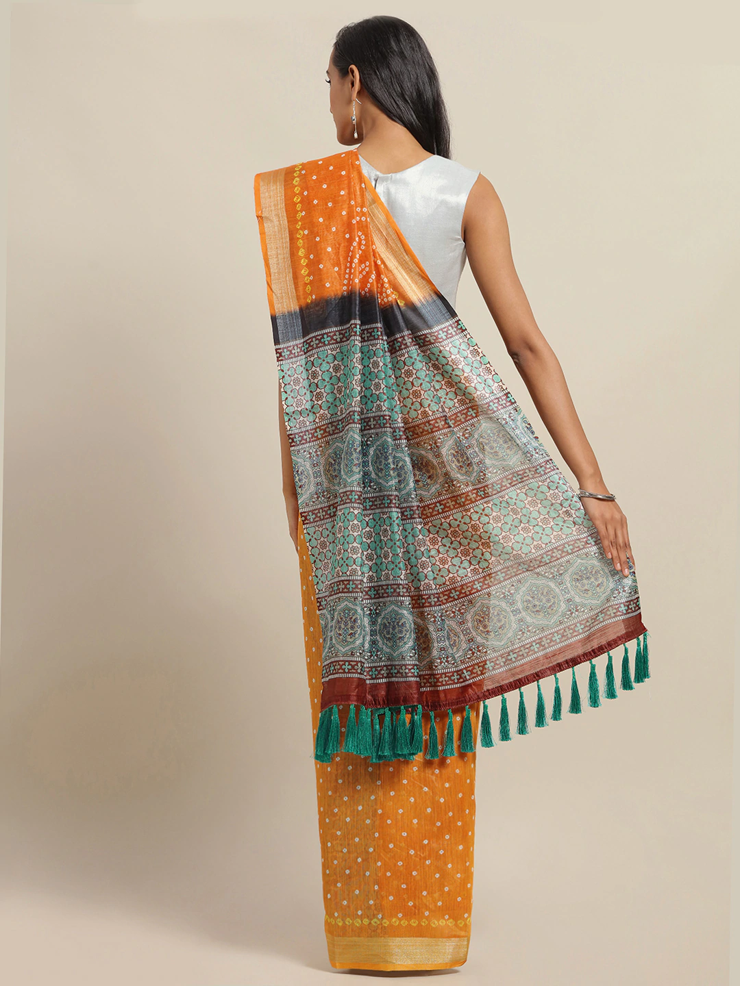 Stylish Bandhani Orange Saree with Zari Border