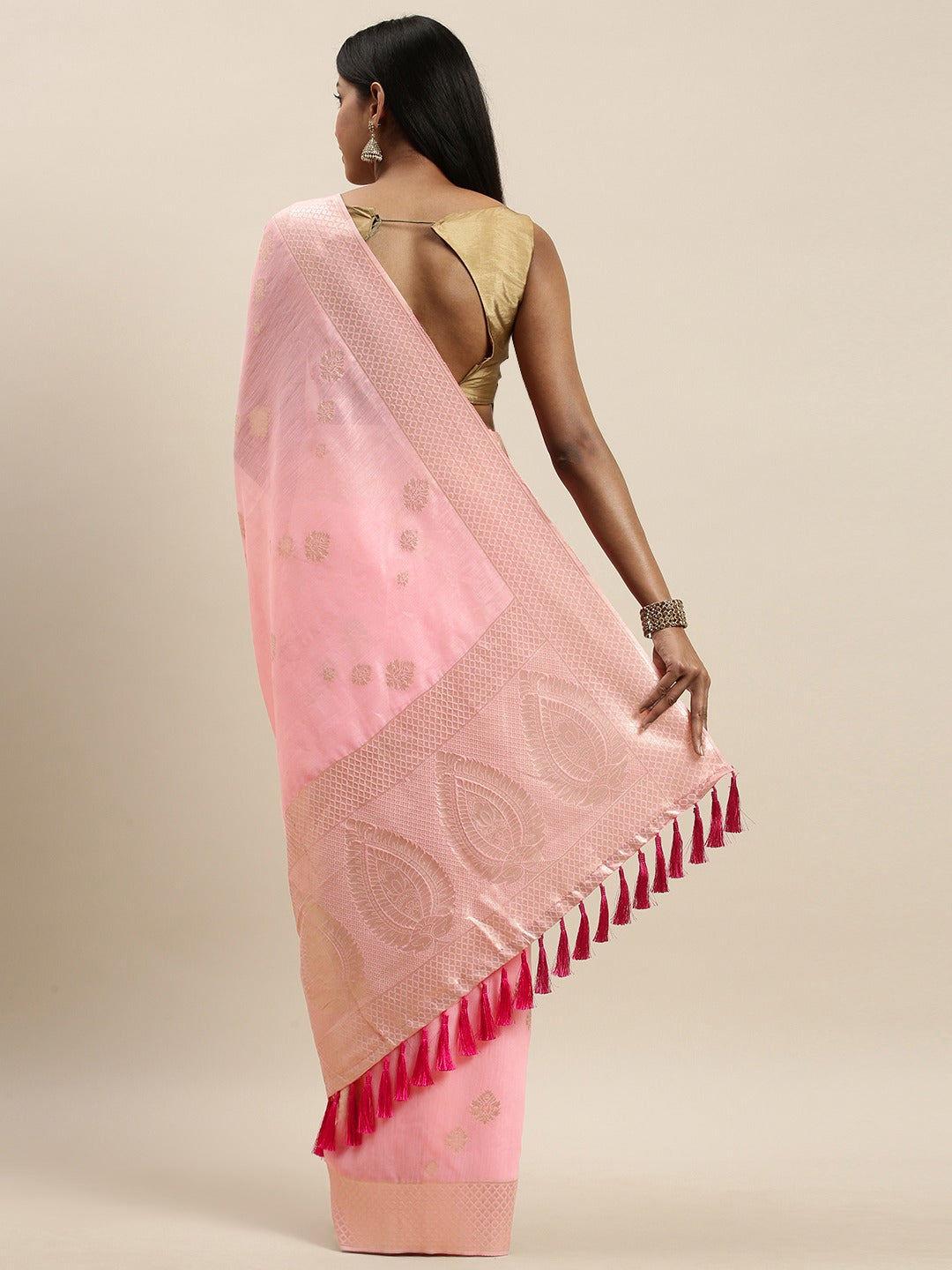 Bollywood Light Pink Colour Woven Design Cotton Saree 