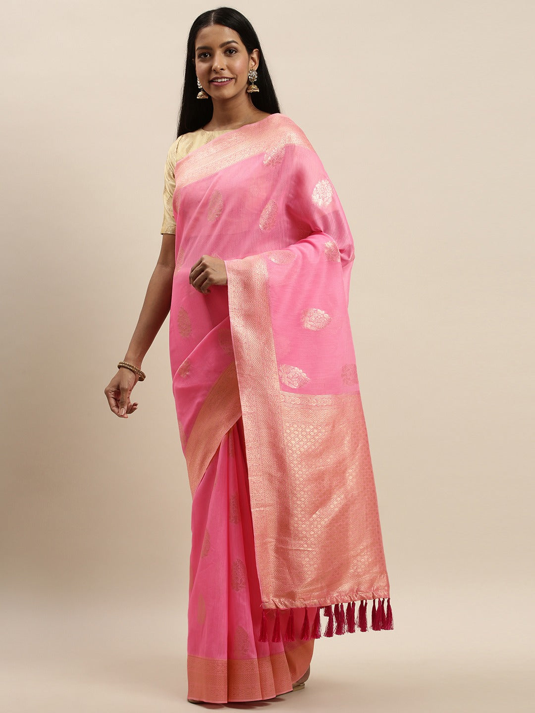 Bollywood Pink Colour Cotton Saree