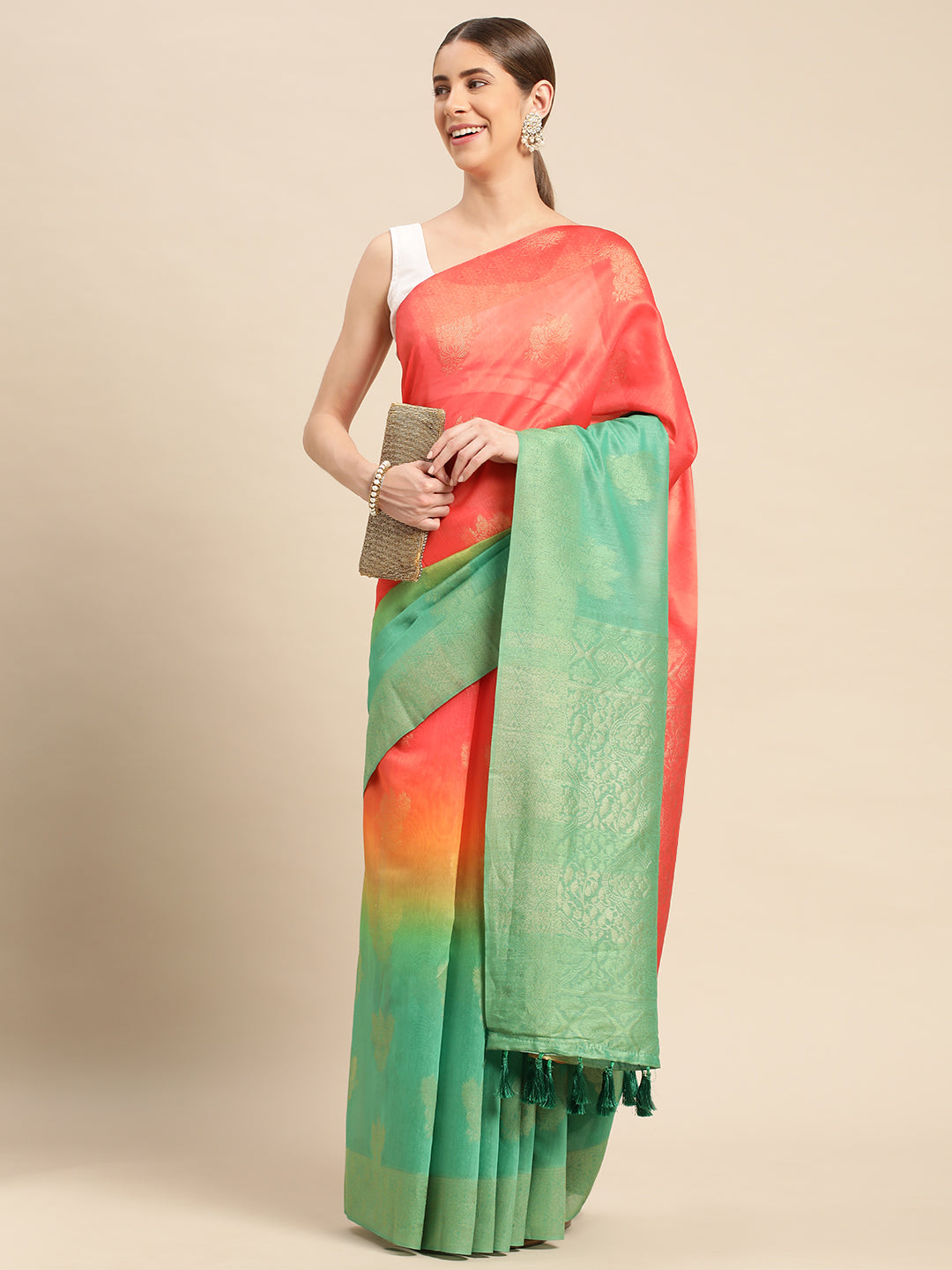 Slub Katan Silk Saree With Digital Print