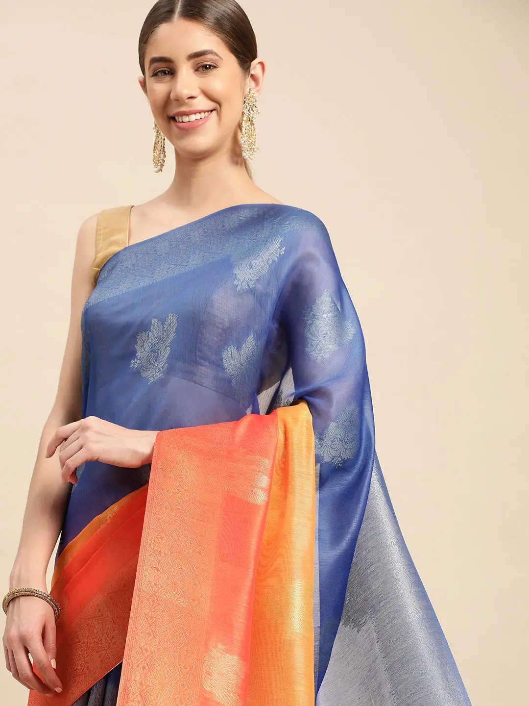 Slub Katan Silk Saree With Digital Print