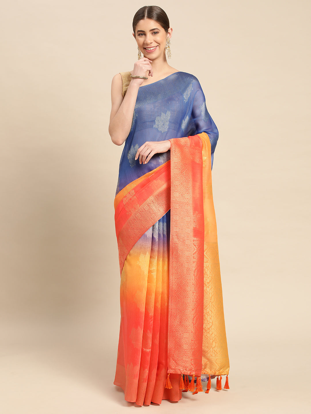 Slub Katan Silk Saree With Digital Print