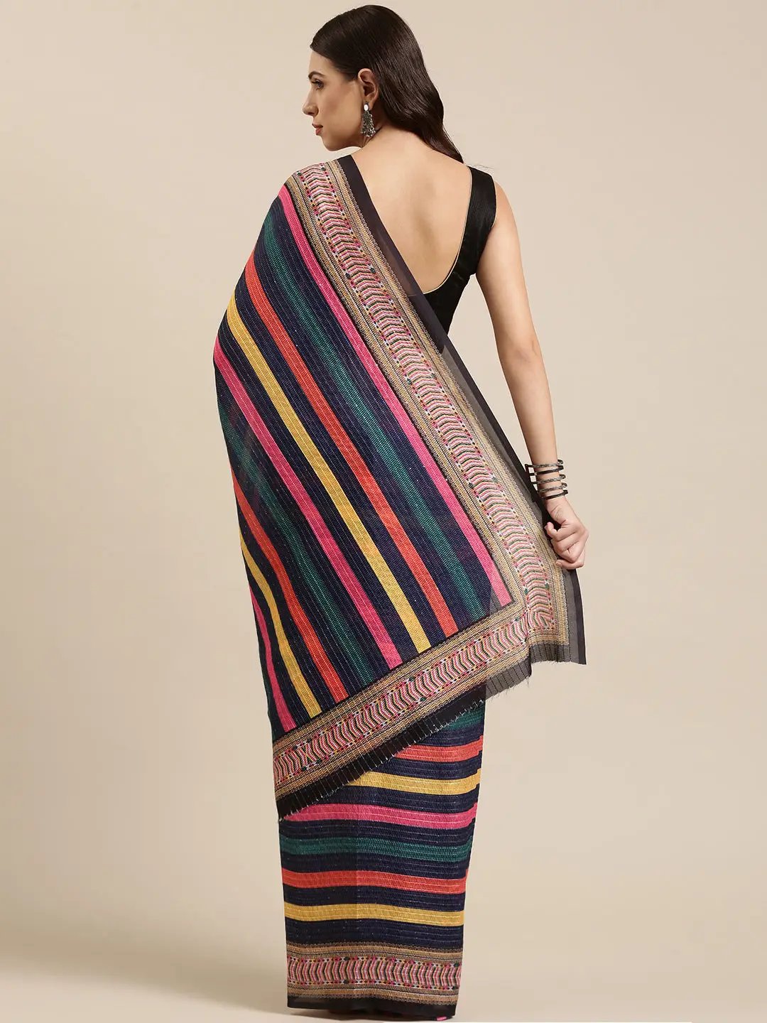 Beautiful Striped Print With Sequinned Silk Saree Collection