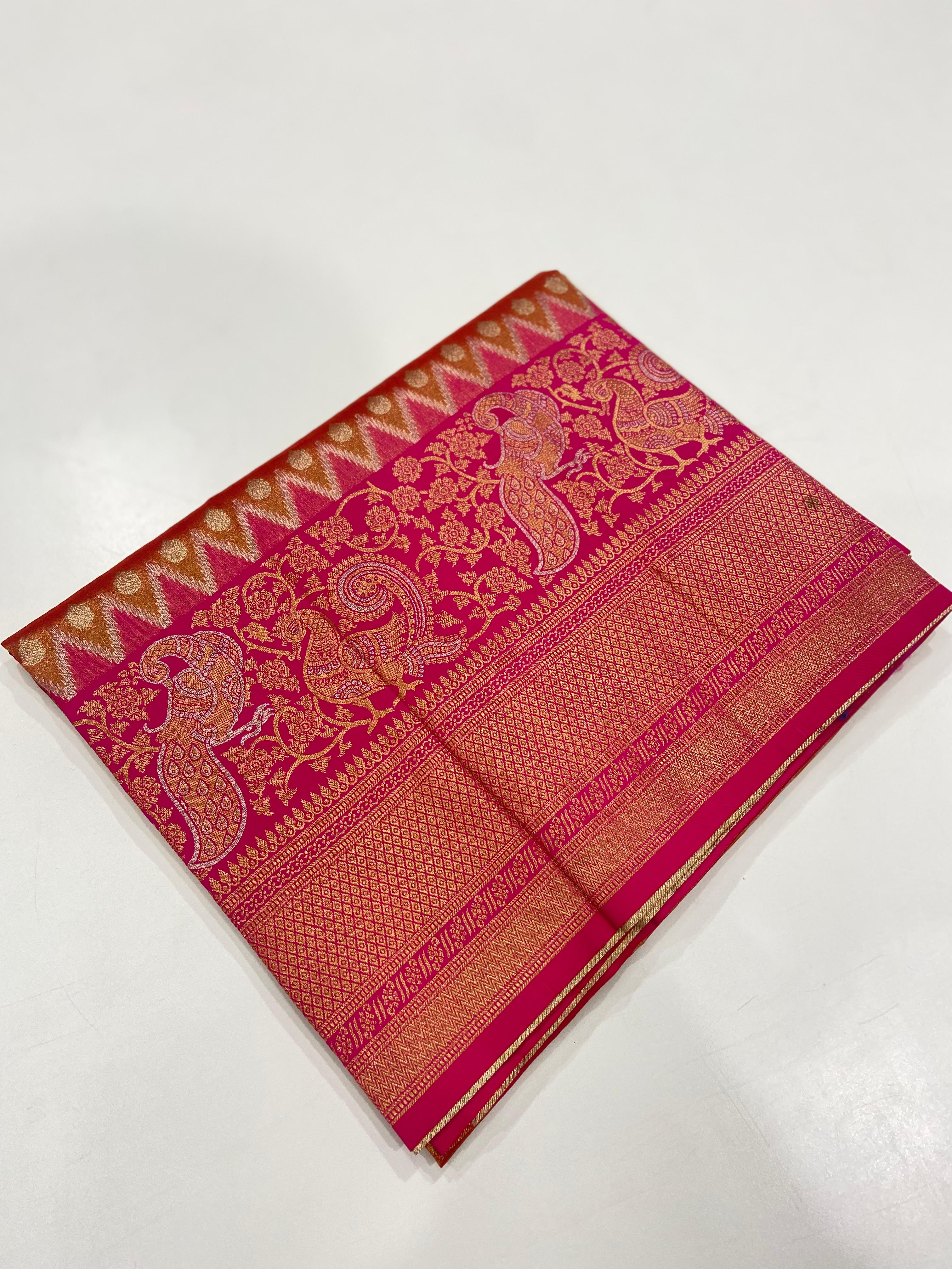 Gold Dharmavaram Zari Tissue Saree folded