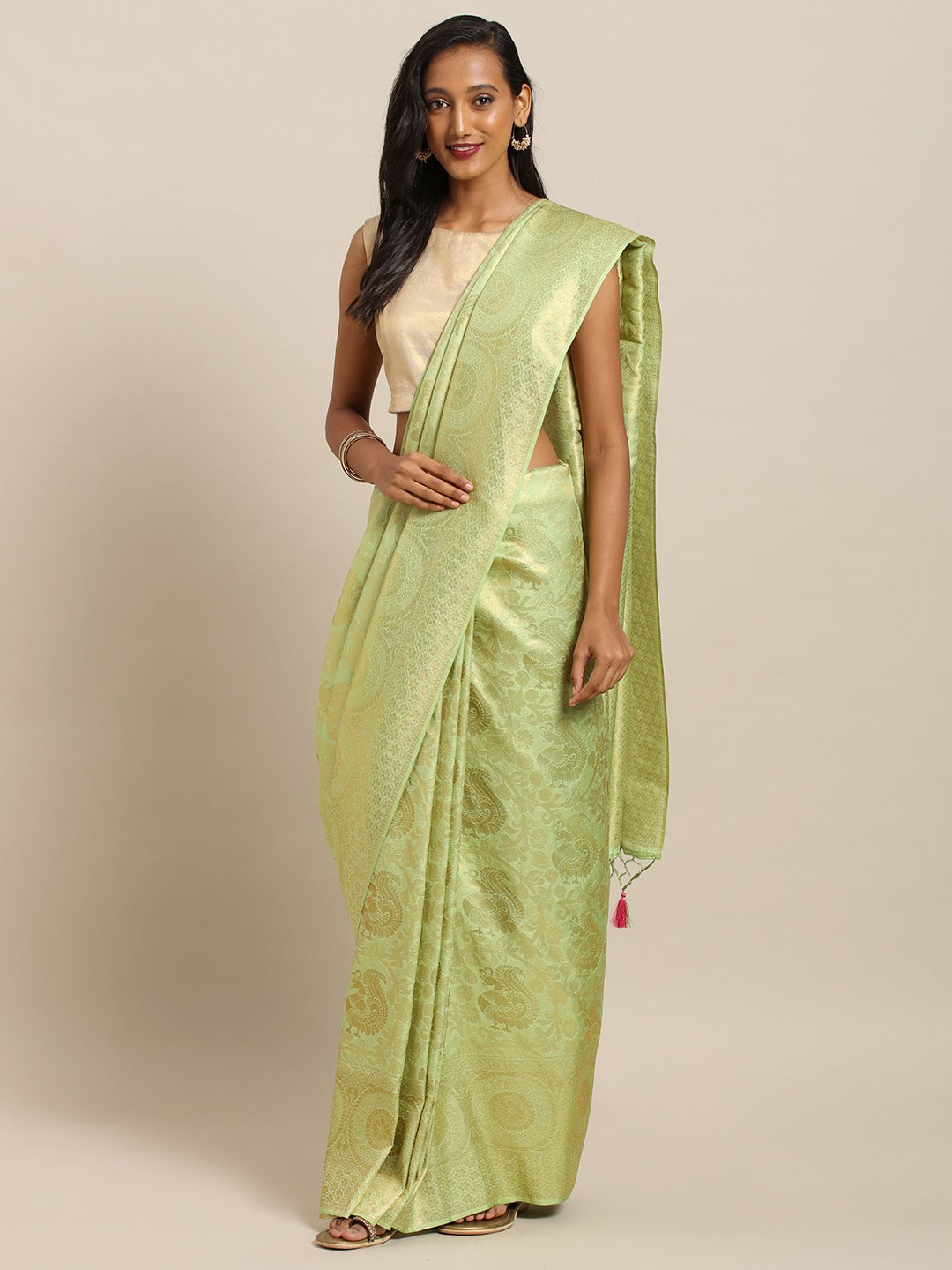  Baluchari Pista Colour Silk Blend Saree