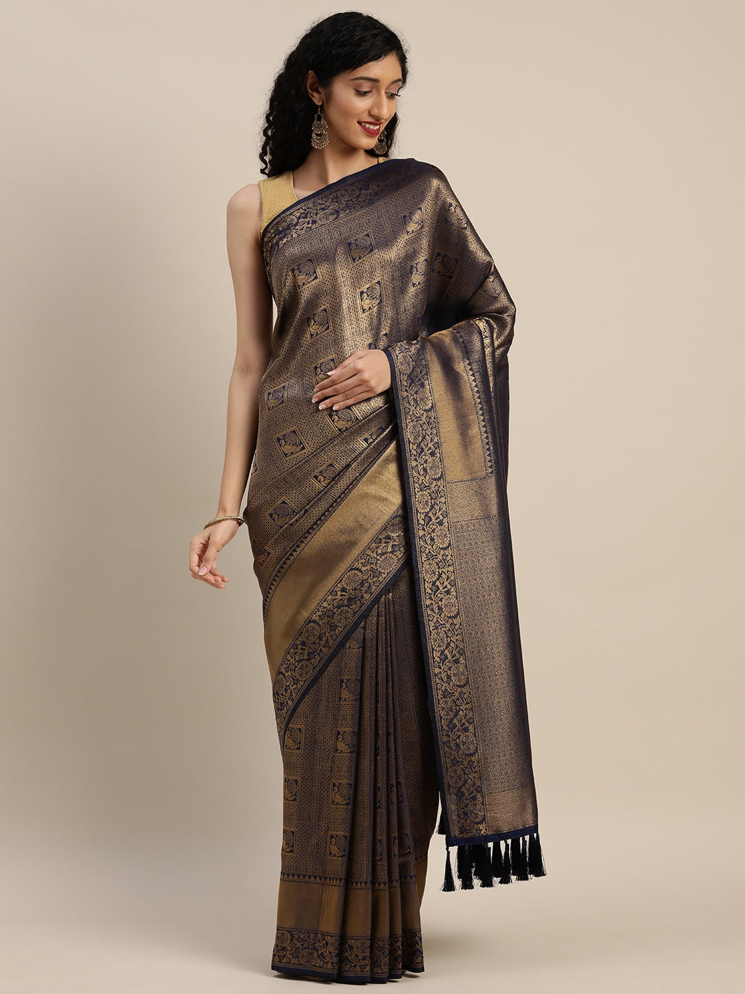 Navy Colour Silk Blend Banarasi Saree 