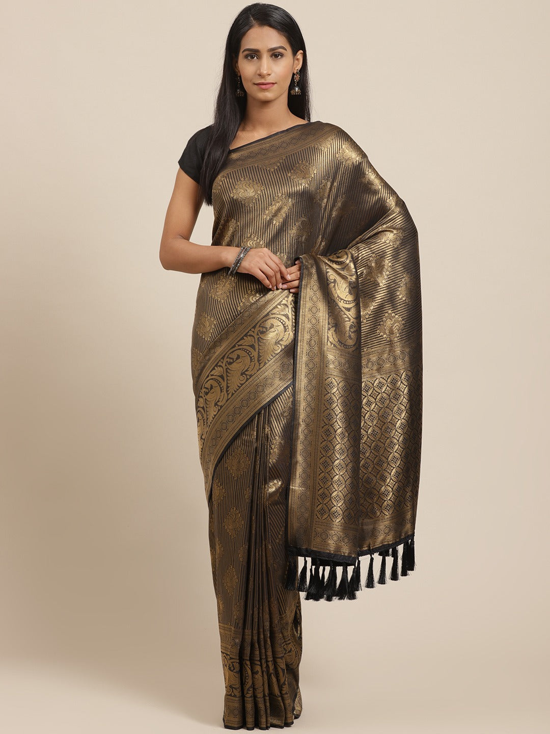 Trendy Black Zari Banarasi Saree